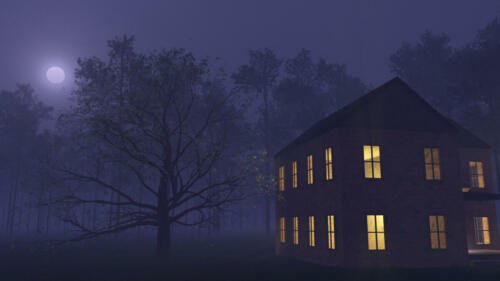 Old House In The Woods At Night